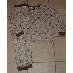 DISNEY Sz Large Brown WINNIE THE POOH TIGGER Stretchy 2 Pc Pajama Lounge Set